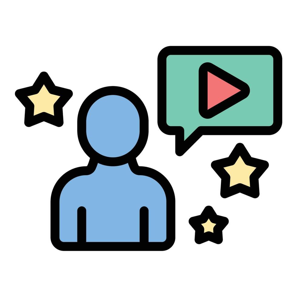 Influencer content icon flat line style illustration representing the creation and sharing of digital media, suitable for social media marketing, brand engagement, and influencer strategy projects vector