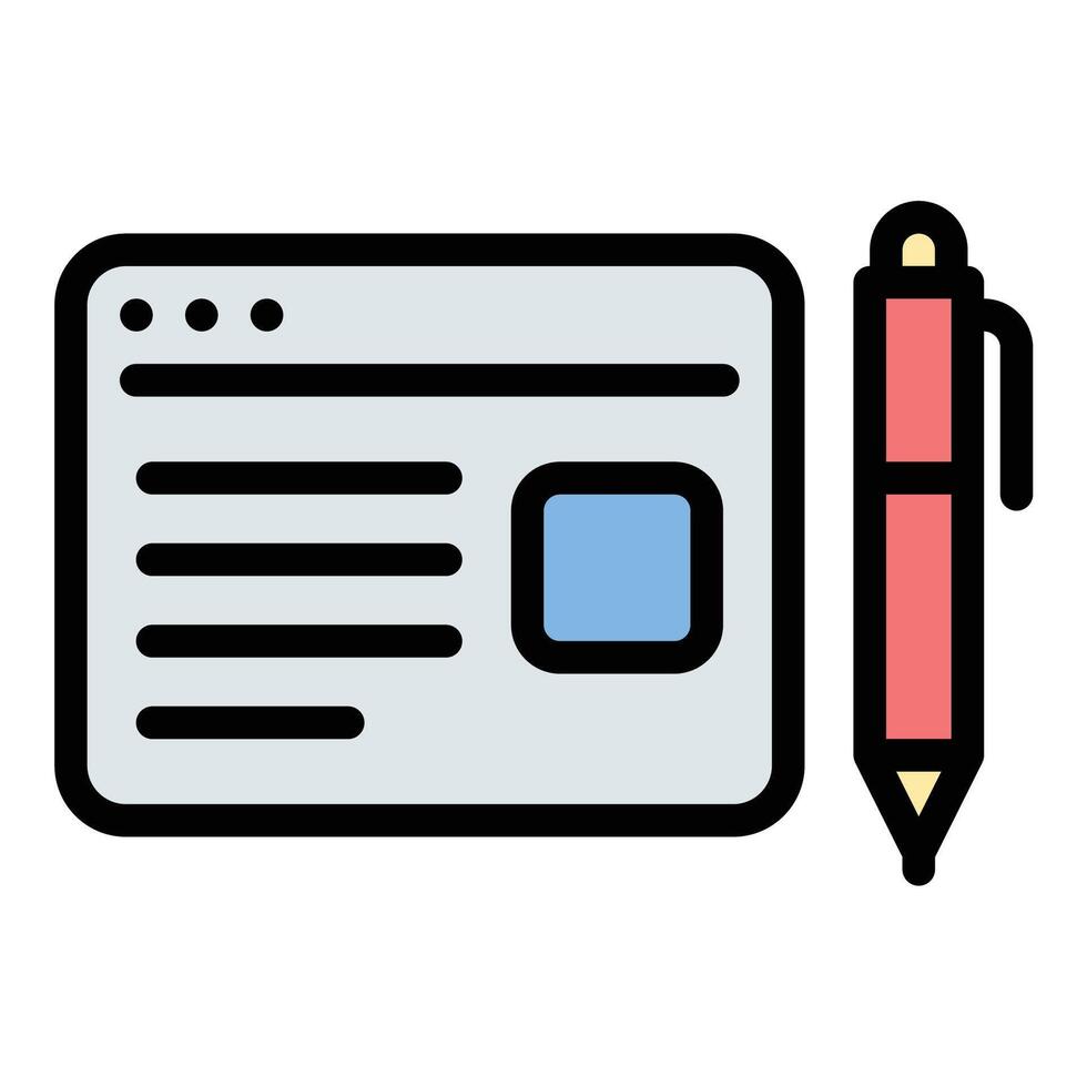 Blogger writing icon flat line style illustration representing the creation of blog posts and digital content, suitable for online publishing, personal branding, and content marketing projects vector