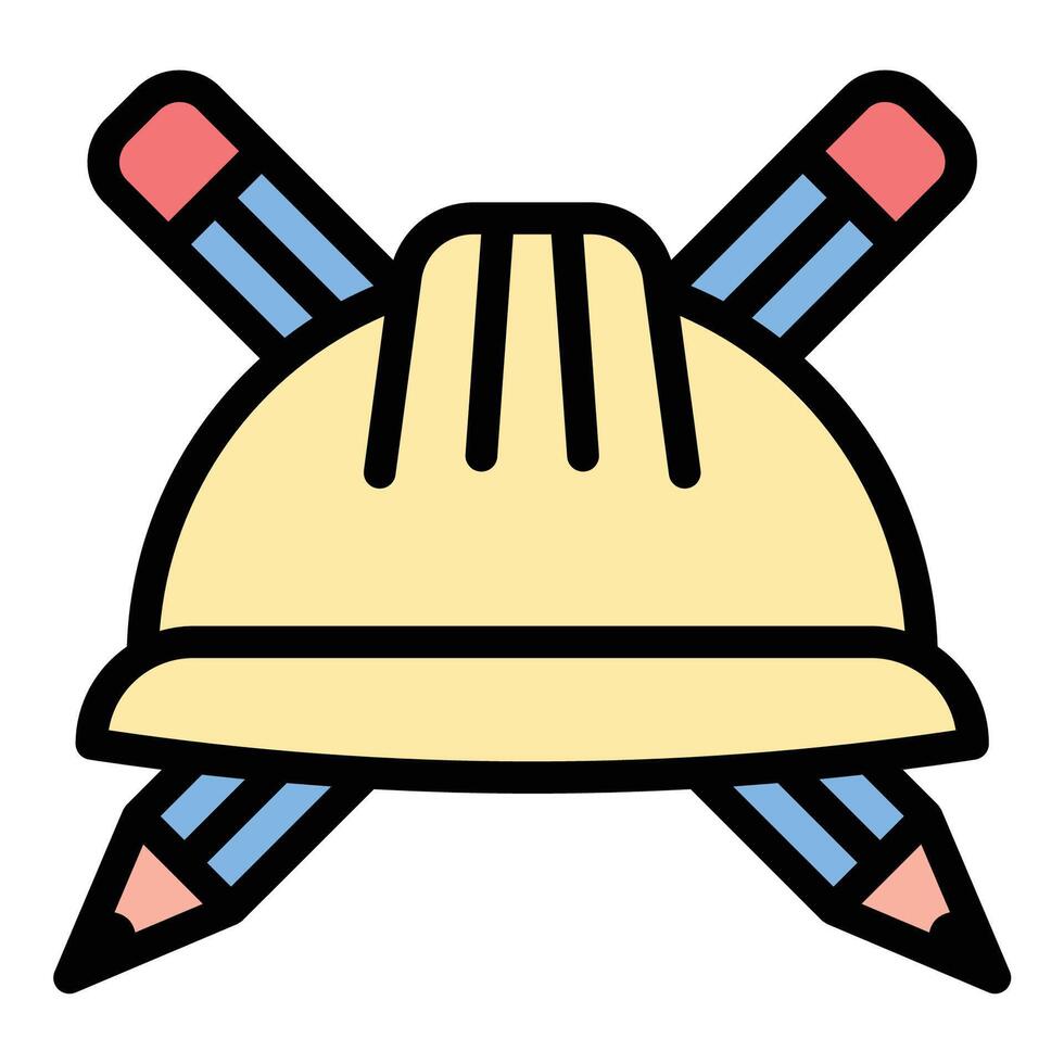 Architecture helmet icon flat line style illustration representing safety and professionalism in construction and design, suitable for architectural planning, engineering projects, and construction vector