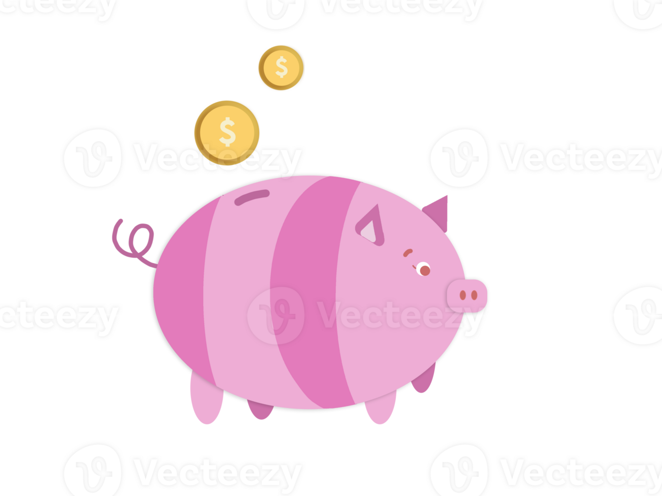 Cute Piggy Bank with Coins Flat Style Money Saving Illustration png