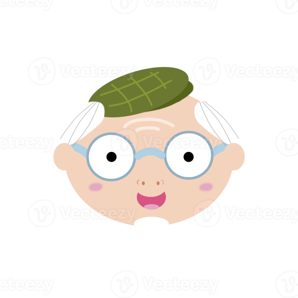 Smiling Old Man Face Flat Grandpa Character png