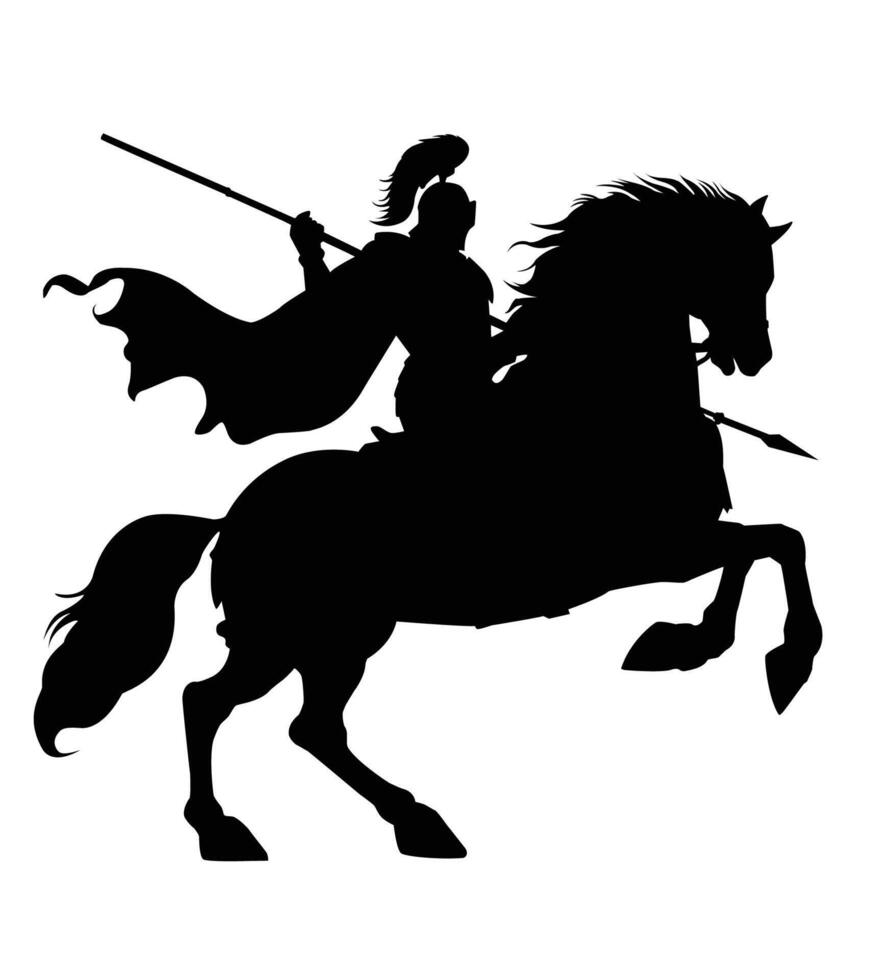 silhouette of knight on horseback carrying a spear vector