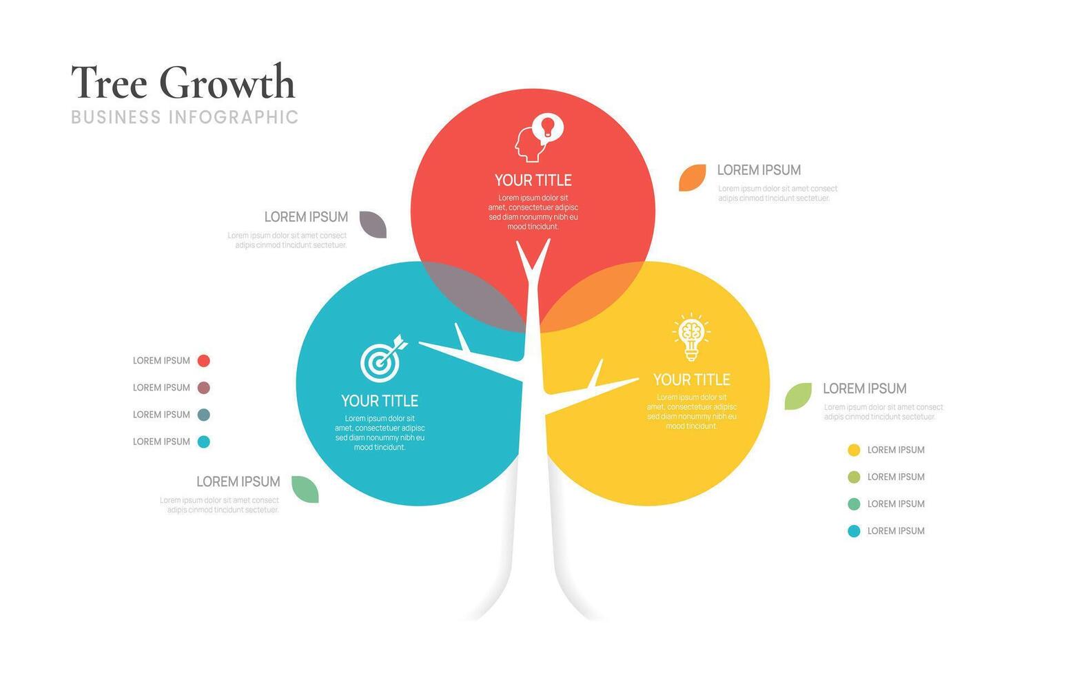 Tree of Success business infographic growth strategy 3 timeline template. vector