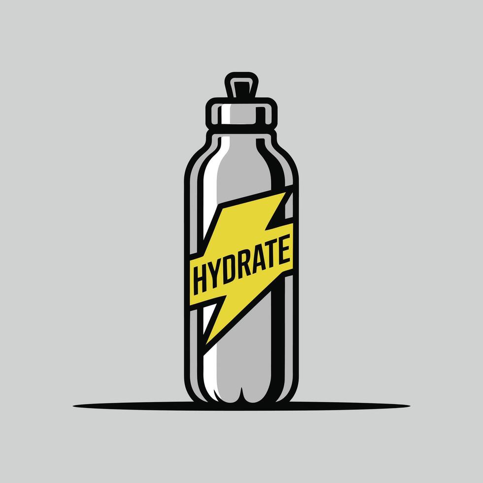 Gray Water Bottle Yellow Hydrate Lightning Bolt Graphic vector