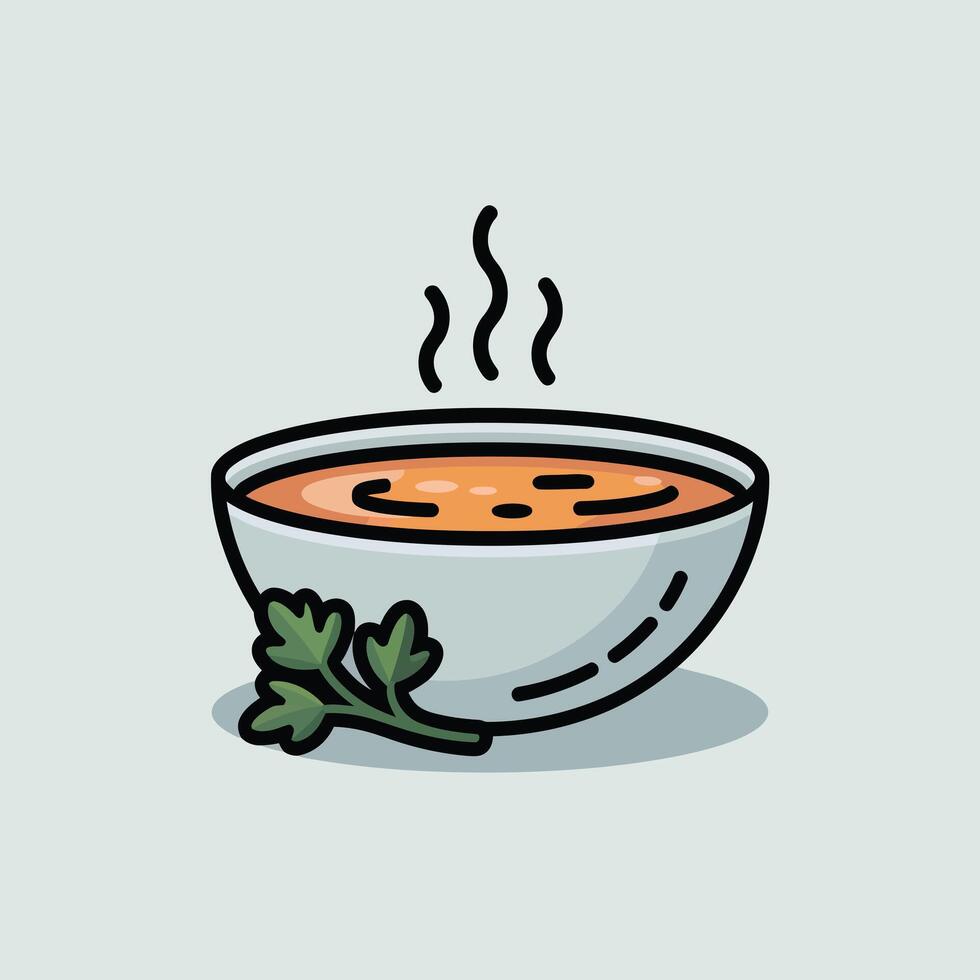 Hot Orange Soup in Bowl with Parsley Garnish steaming vector