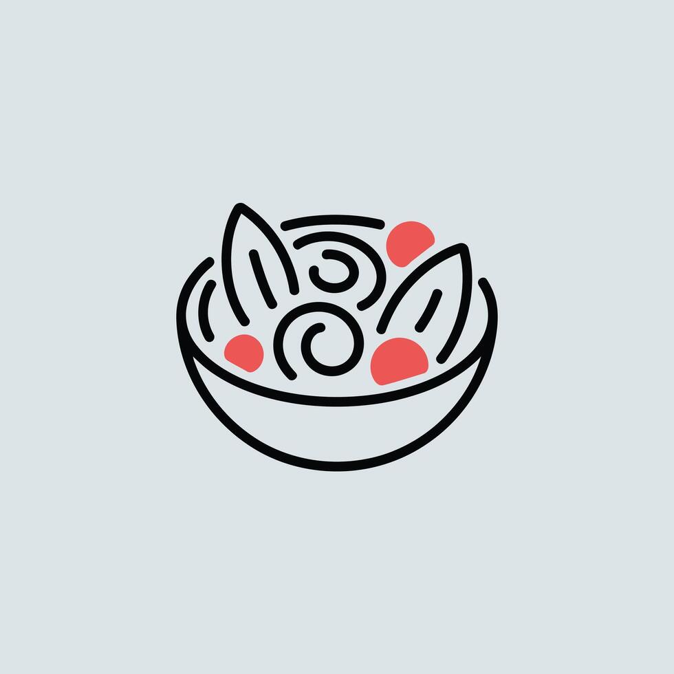 Line Art Bowl of Noodles Red Vegetables illustration vector