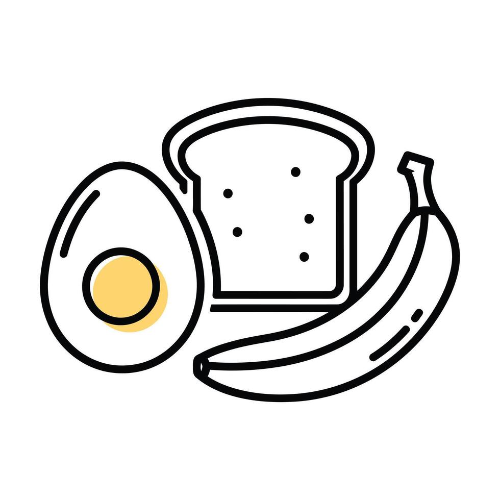 Boiled Egg Banana Toast Simple Breakfast Line Art bread vector