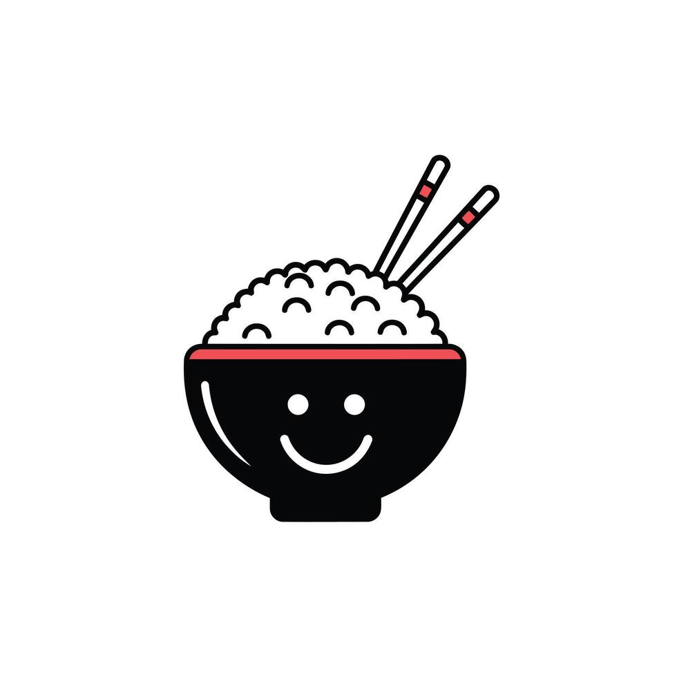 Happy Bowl of Rice with Chopsticks Simple Line Art vector
