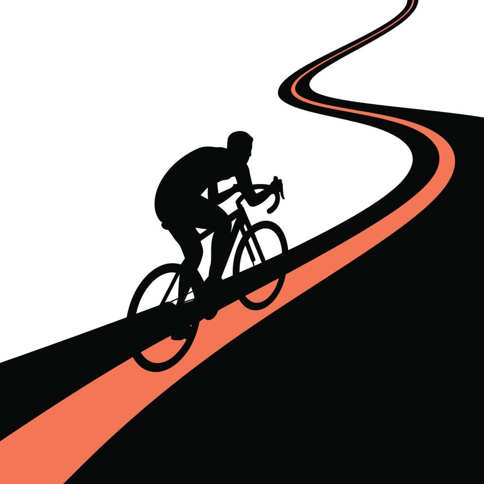 Cyclist Silhouette Riding Road Bike Orange Black Road vector