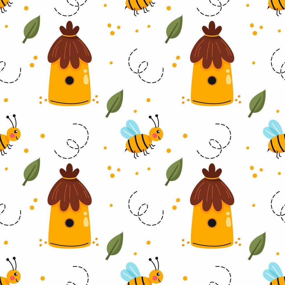 Bee and hive pattern illustration vector