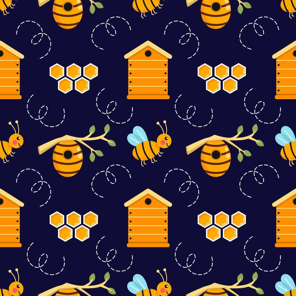 Cute bees and hives pattern vector