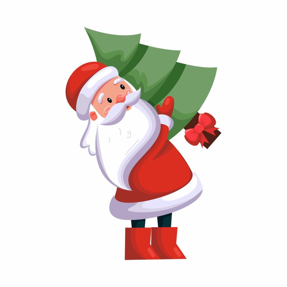 Santa with Christmas tree and gifts vector