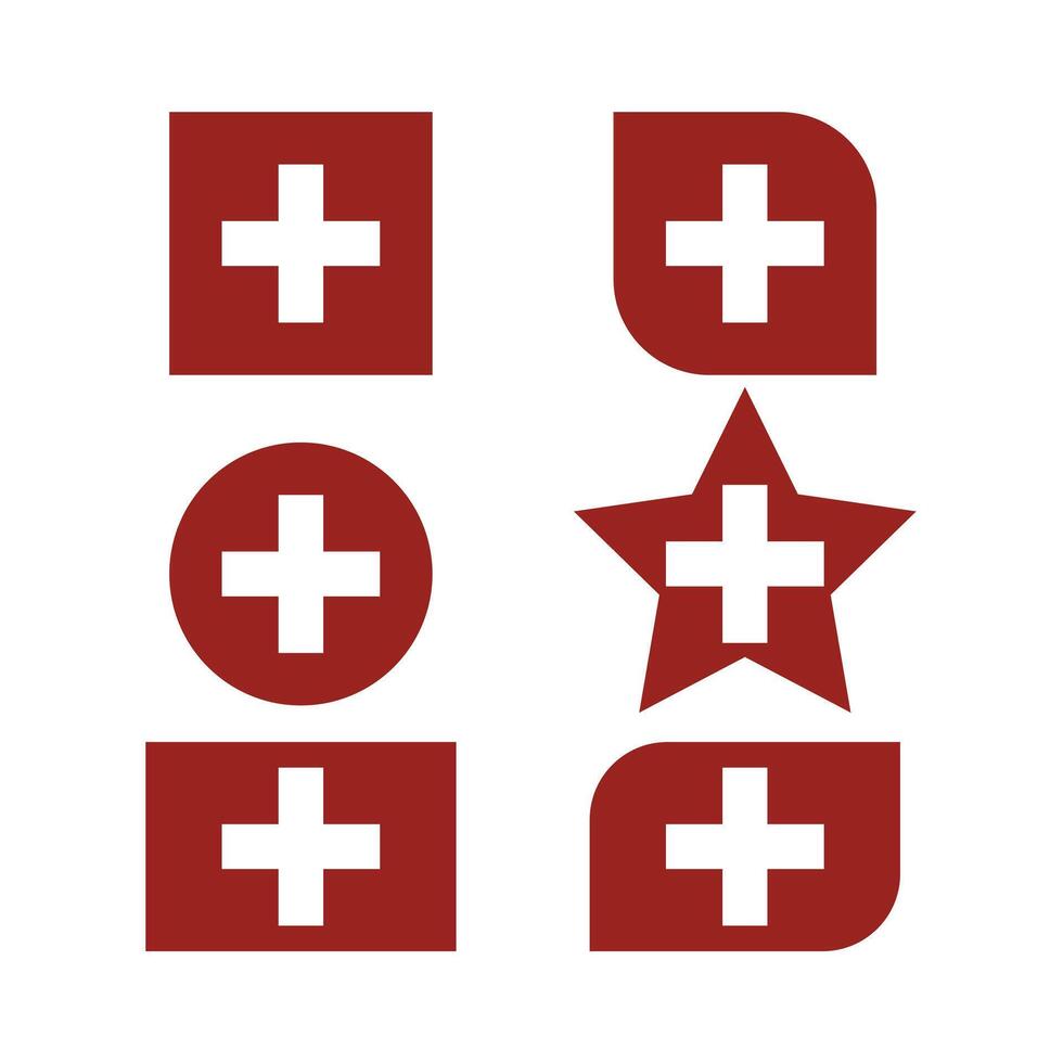 red logo with cross icon set vector