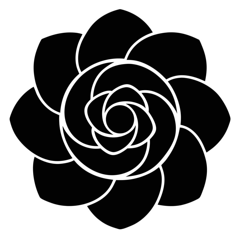 Black and white stylized gardenia flower icon with overlapping petals symbol vector