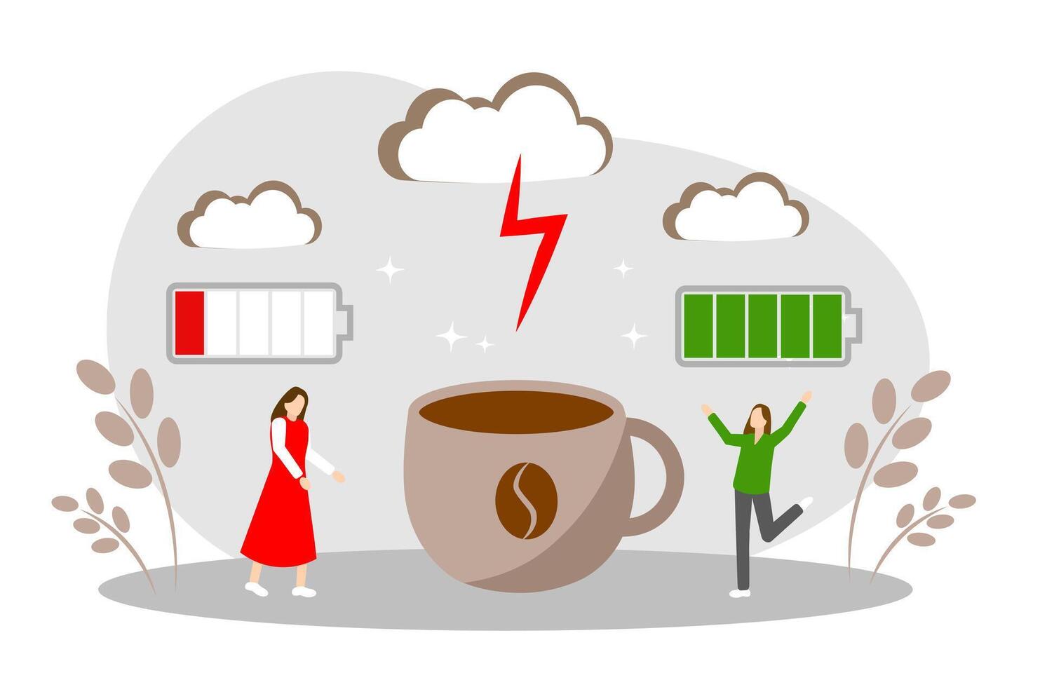 coffee energy. Fatigue, a boost of vivacity, a cup of coffee. vector
