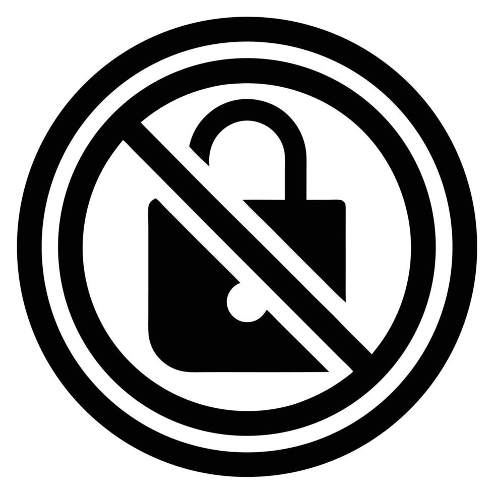 Black padlock symbol with diagonal line and concentric circles access denied forbidden vector
