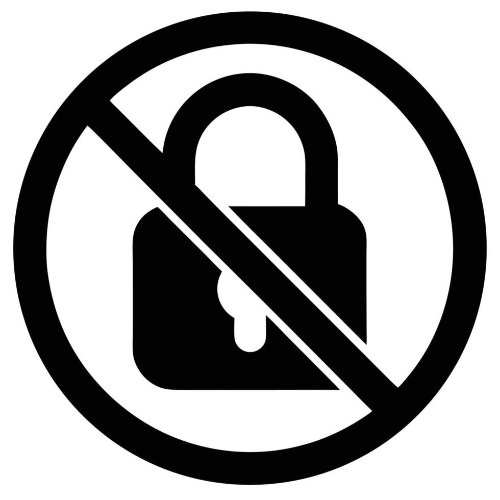Black prohibition symbol over a padlock icon forbidden denied vector