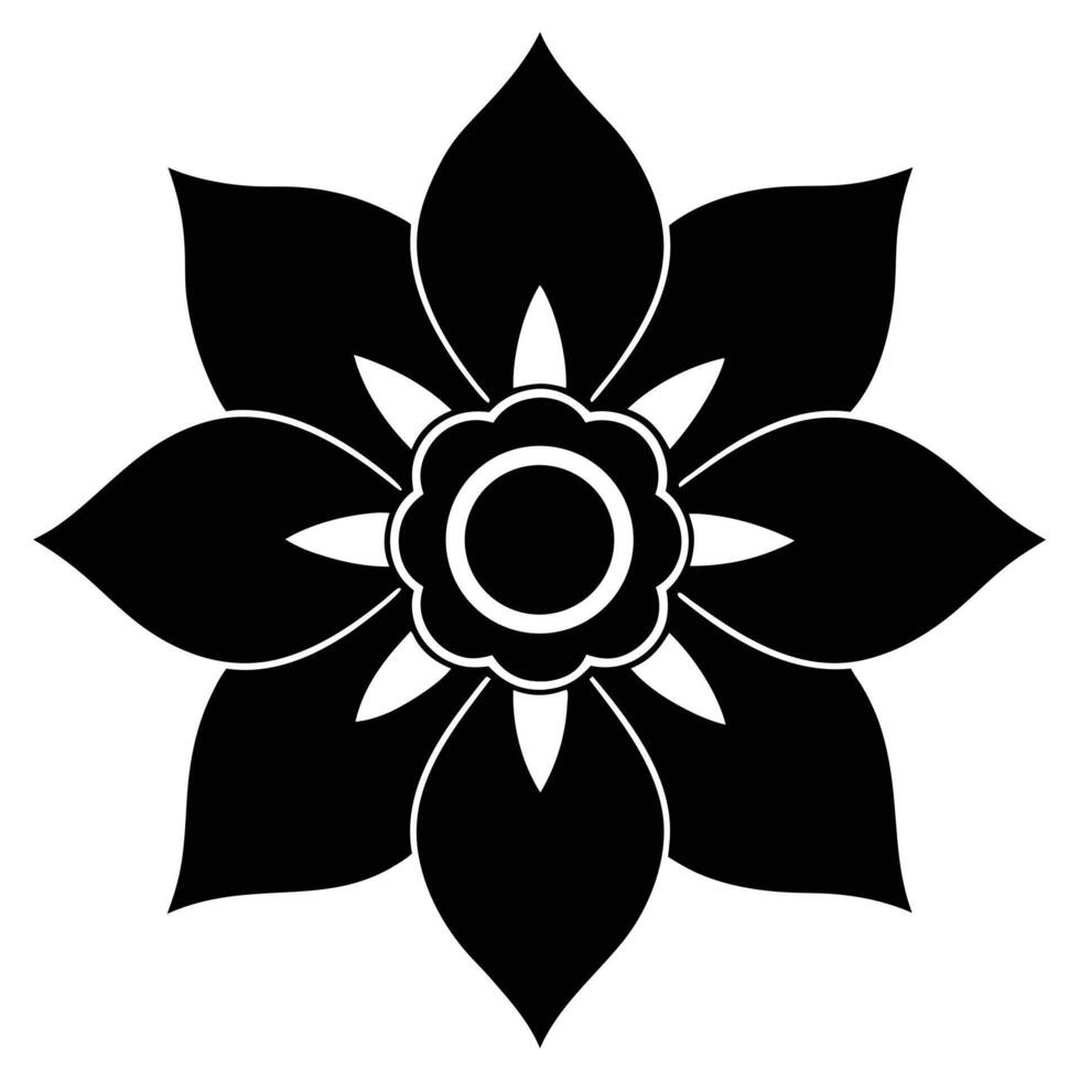 Black stylized flower icon with dark center and white accents vector