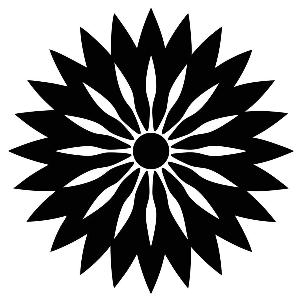 Black abstract starburst flower icon with thin radiating petals symbol vector