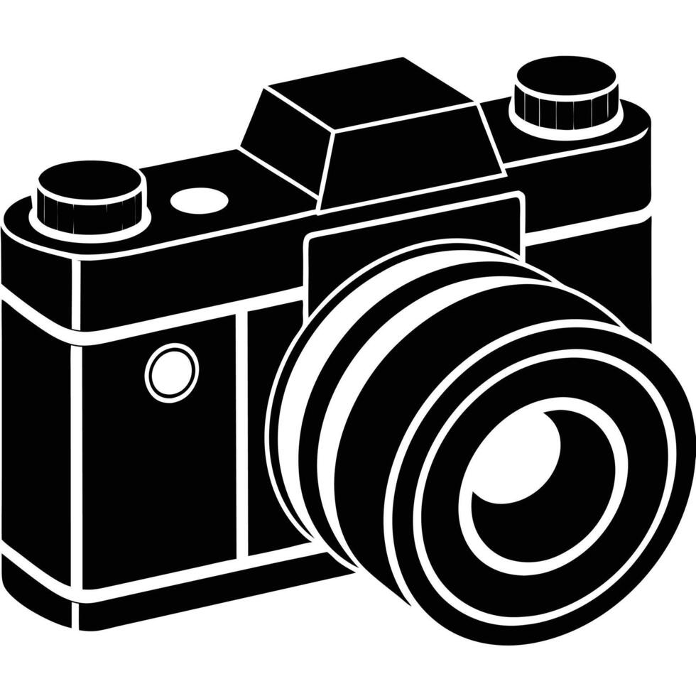 Black digital camera with interchangeable lens and dials photography vector