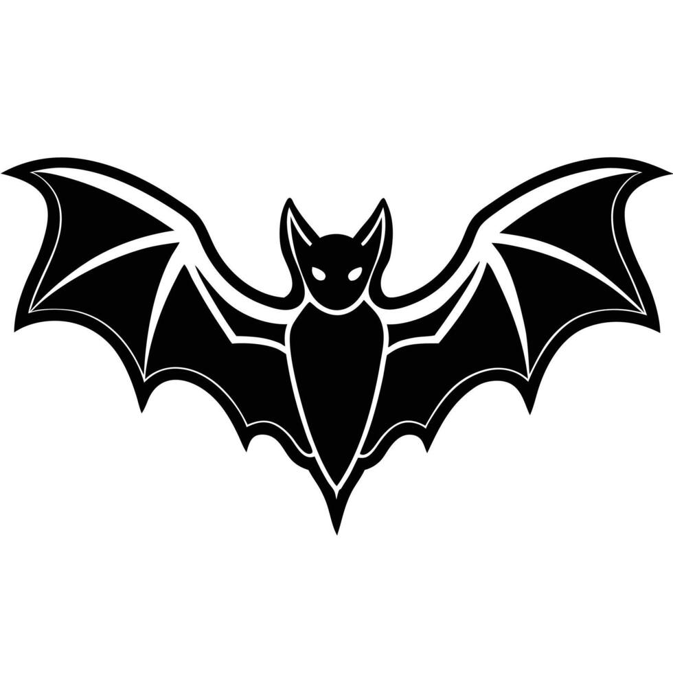 Black bat silhouette with outstretched wings and white accents vector