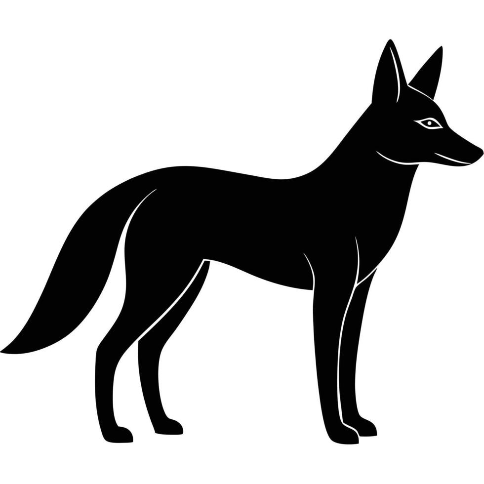 Black jackal silhouette standing profile view white background animal vector