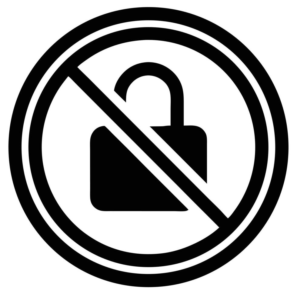 Black prohibition symbol over padlock icon forbidden restricted vector