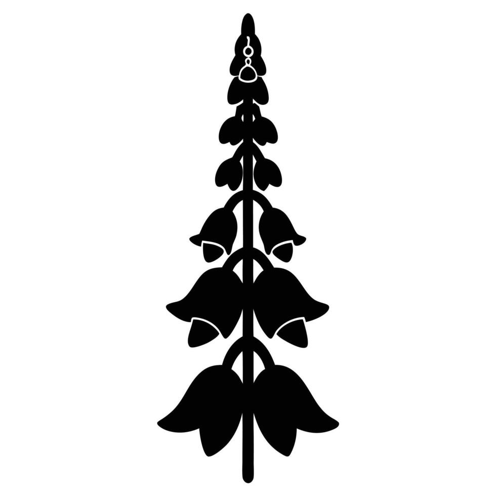 Black silhouette of a foxglove flower stalk with bell shaped blooms digitalis plant vector