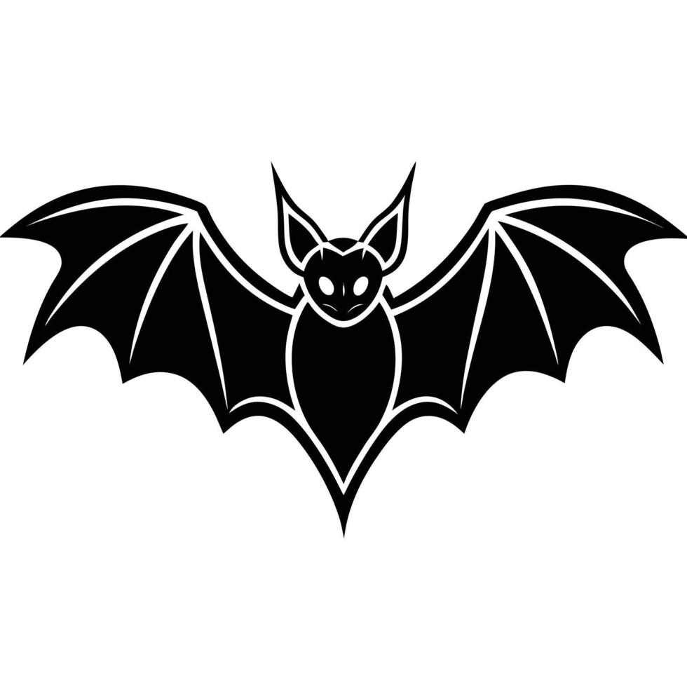 Black silhouette of a bat with wings spread wide white vector
