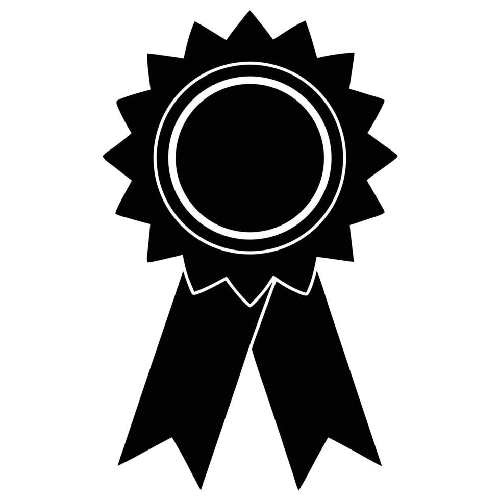 Black silhouette of a rosette award ribbon with two hanging streamers white vector