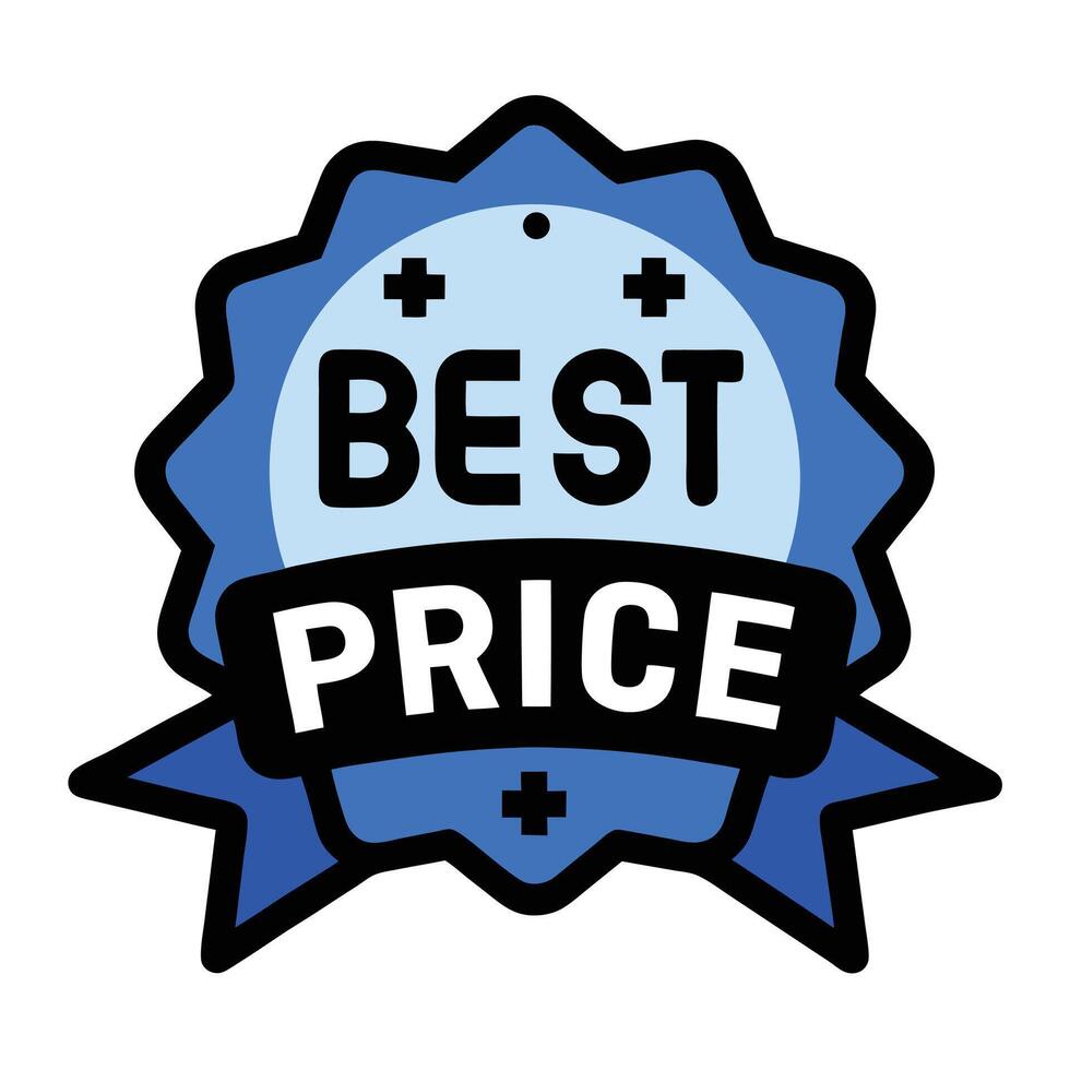 Blue and Black Best Price Badge with White Text and Plus Symbols on White Background vector