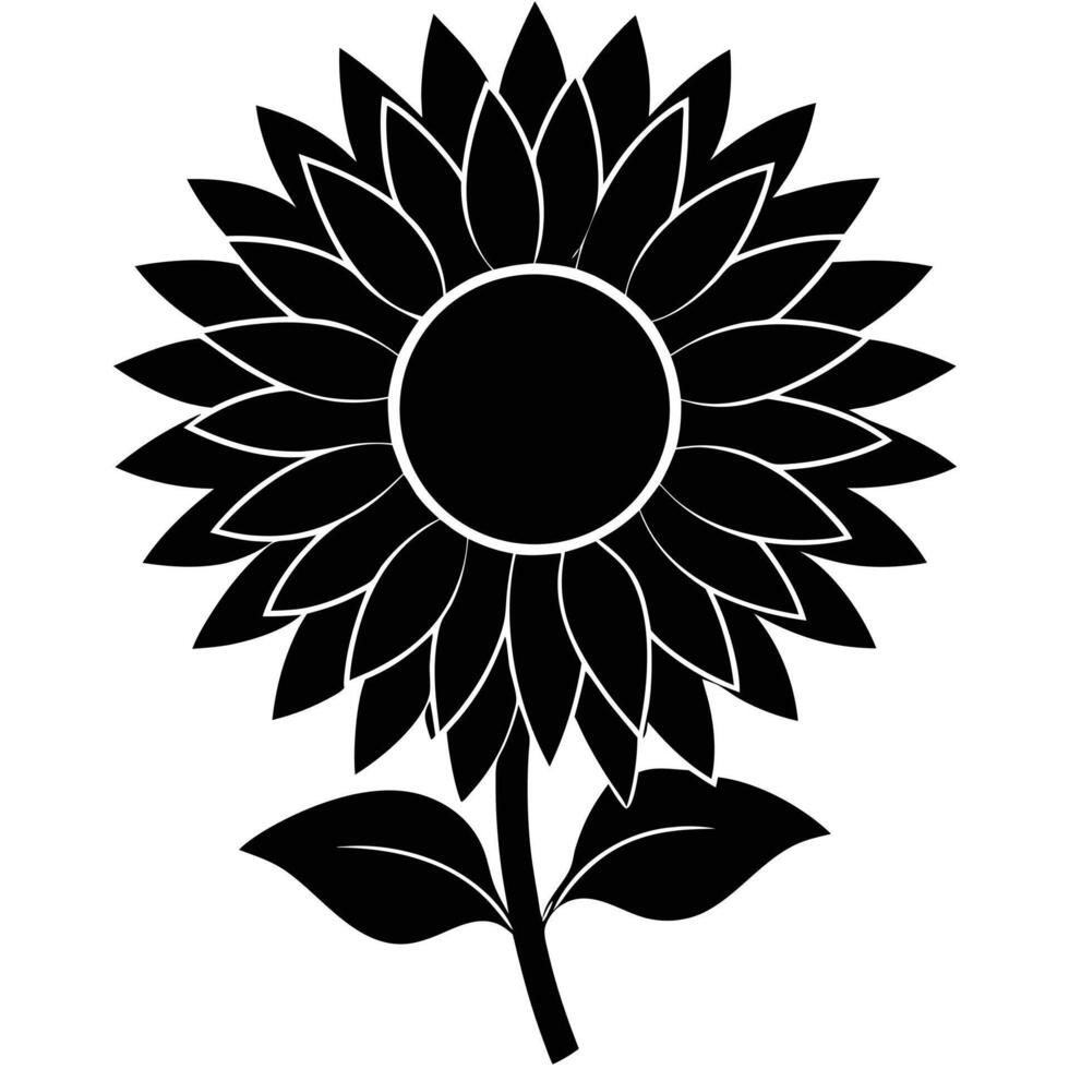 Black silhouette of a sunflower with leaves on a white background vector