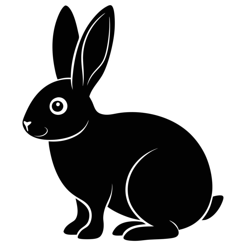 Black rabbit silhouette on white background graphic illustration bunny animal vector