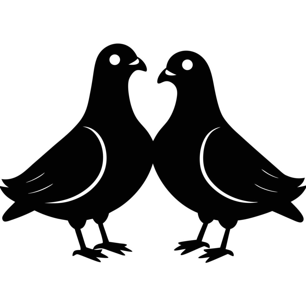 Black pigeons facing each other on white background birds silhouette vector