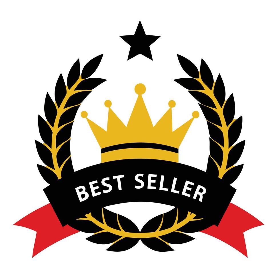 Best Seller Badge with Crown Star and Laurel Wreath on White Background 1 vector