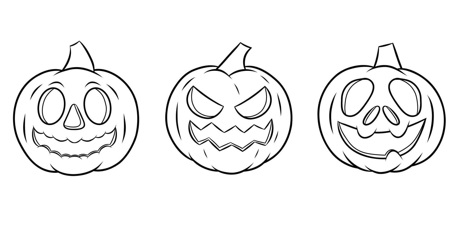 Halloween pumpkin outline coloring set vector