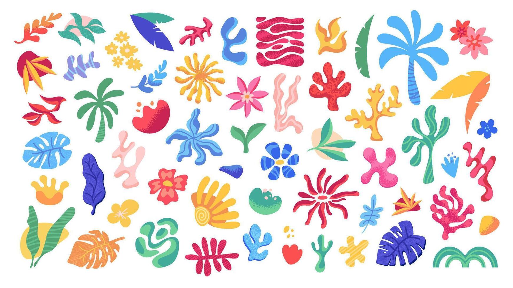 Colorful floral and leaf shapes vector