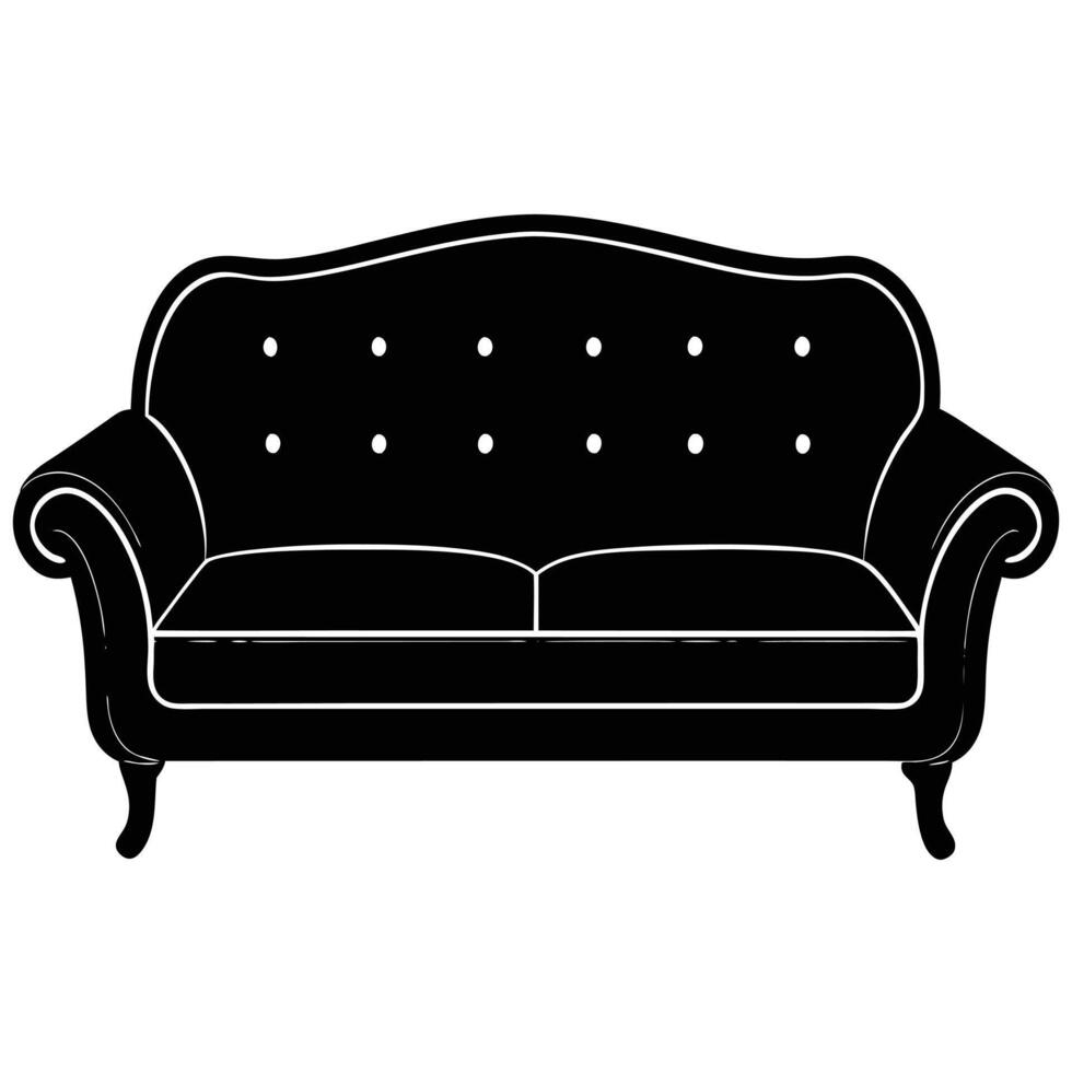 Black tufted sofa with white piping and curved arms couch furniture vector