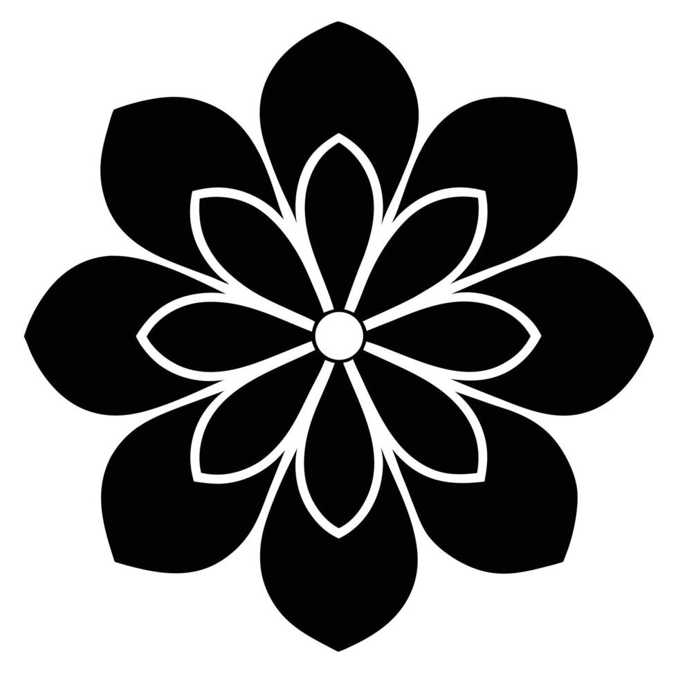 Black and white symmetrical flower icon with eight petals symbol graphic vector