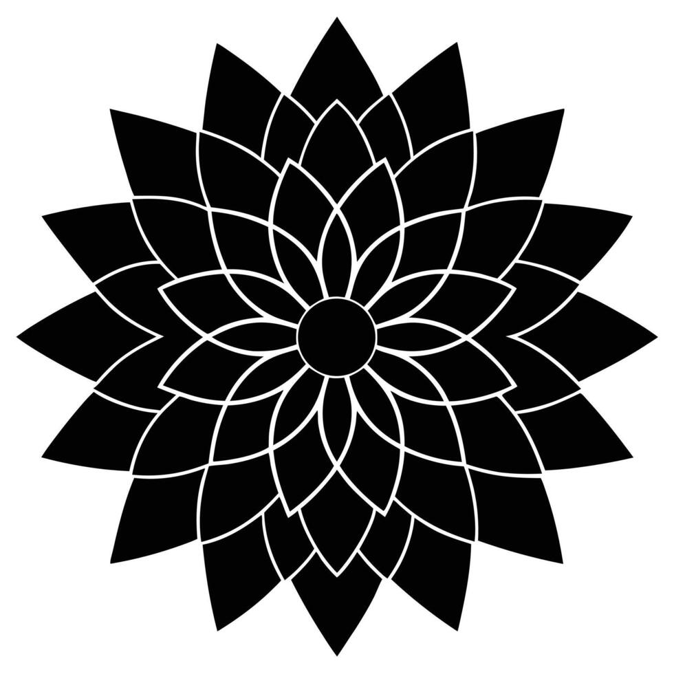 Black geometric dahlia flower icon with white outlines graphic vector