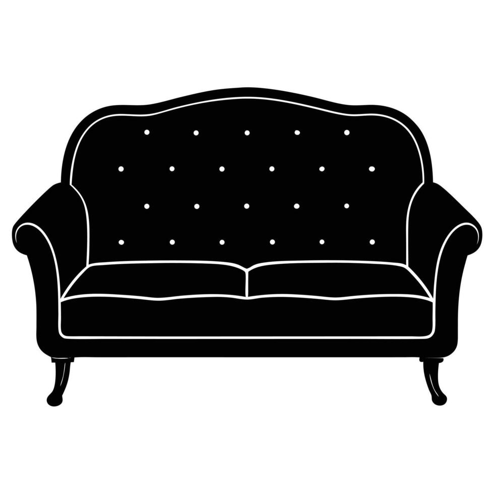 Tufted black sofa with white trim and ornate legs tufted sofa furniture vector