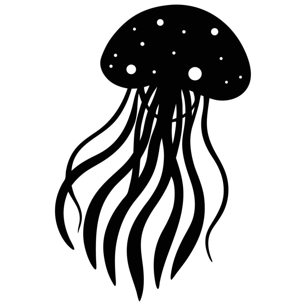 Black silhouette jellyfish with white dots and flowing tentacles vector