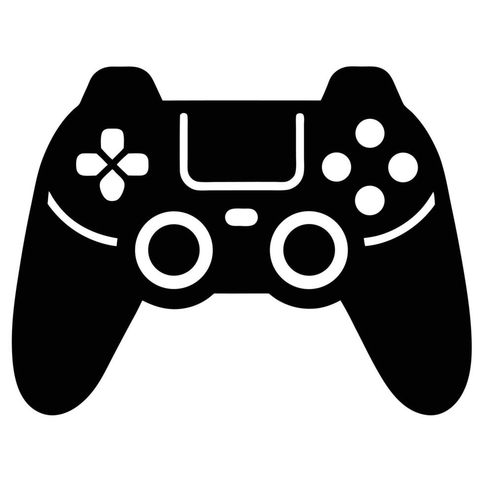 Black and white illustration of a game controller with buttons and joysticks gaming vector