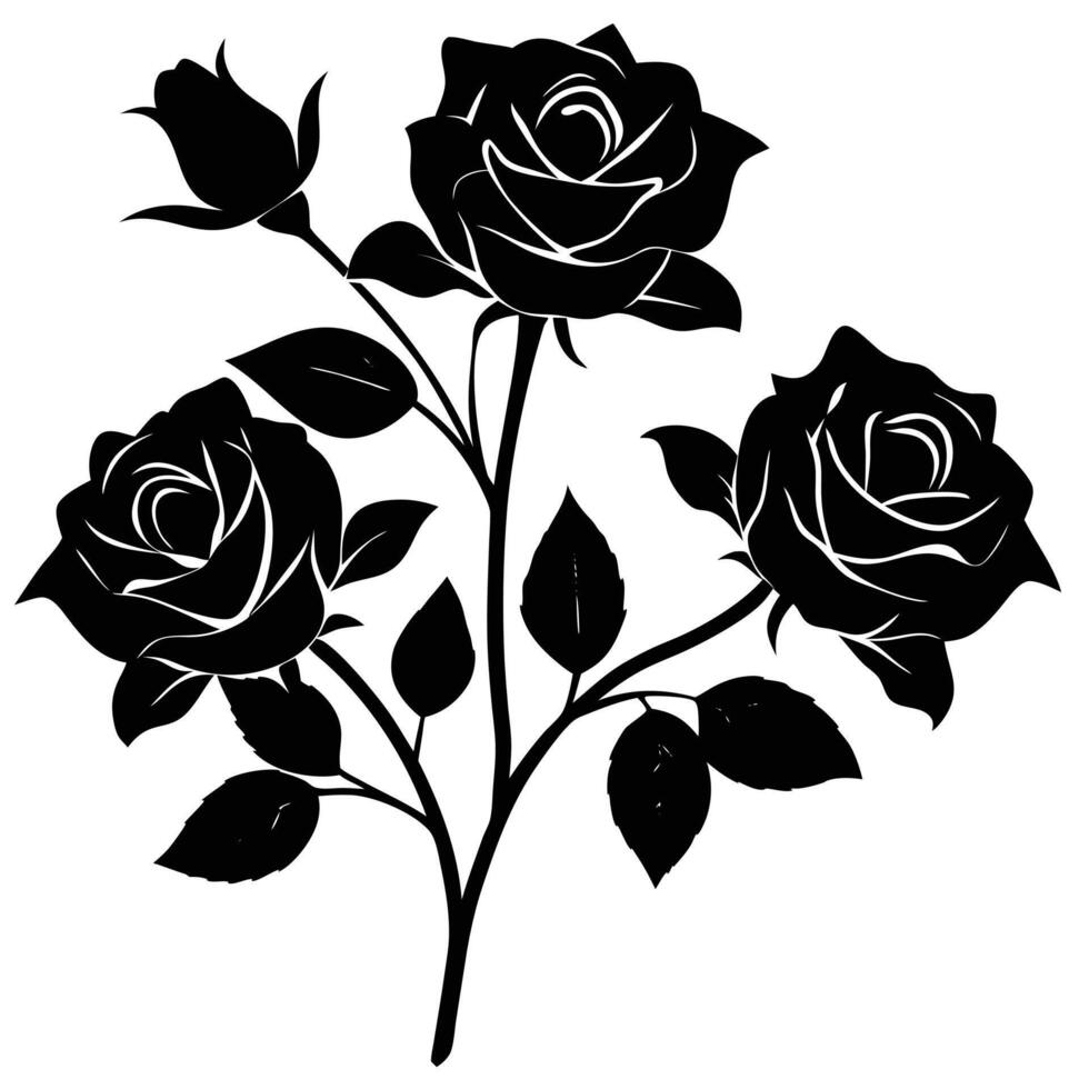 Black rose silhouette floral arrangement vector