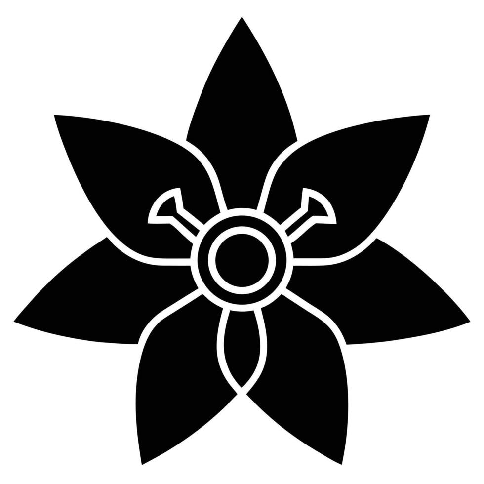 Black narcissus flower icon with white outline and details symbol vector