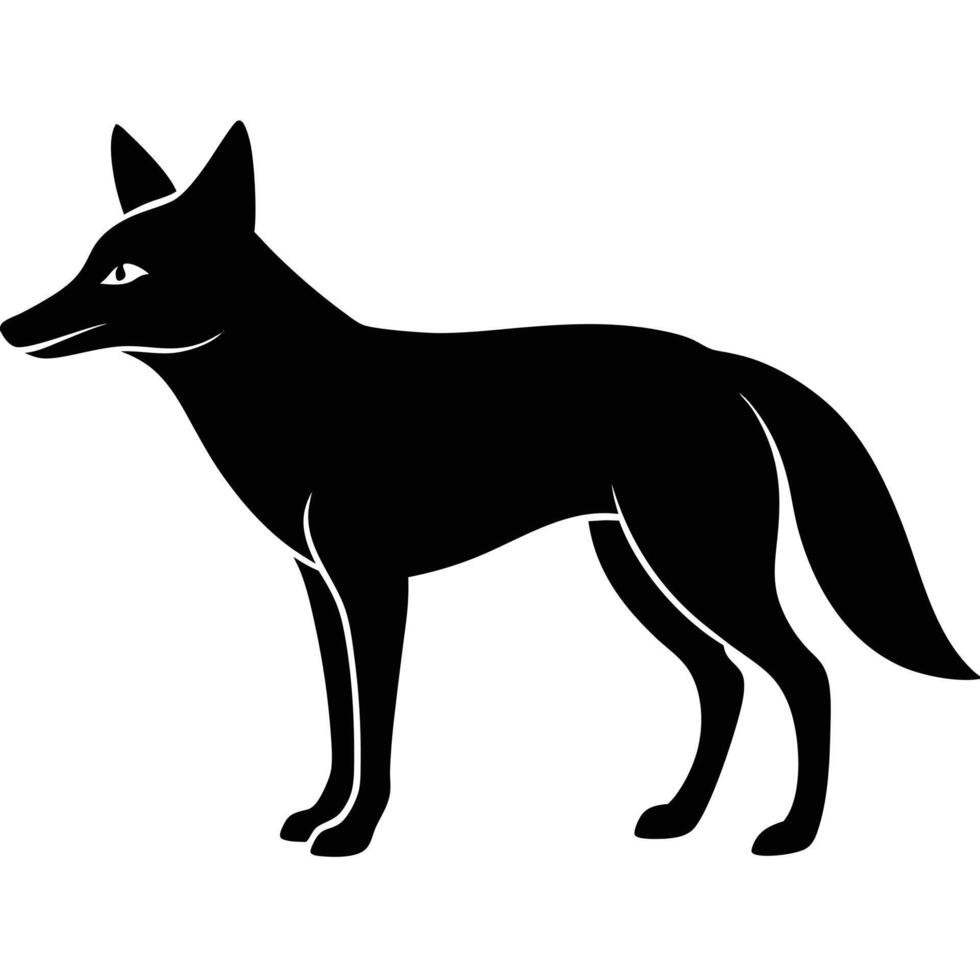 Black jackal silhouette standing alert animal canine vector
