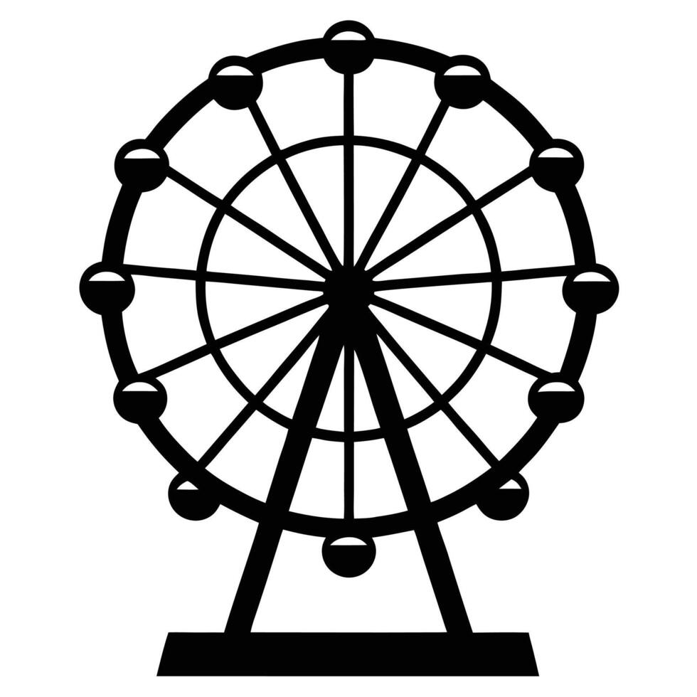 Black silhouette of a large amusement park wheel with gondolas ferris wheel ride vector