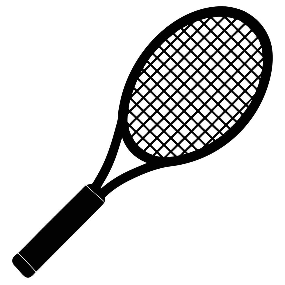 Black tennis racket with white background black silhouette sports equipment design vector
