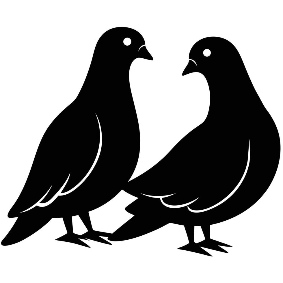 Two black pigeons facing each other on a white background birds silhouette vector