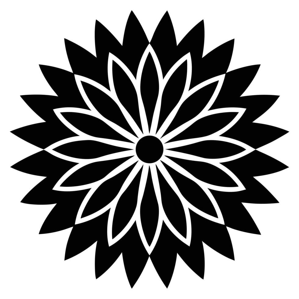 Black stylized chrysanthemum flower icon with white outlines symbol vector